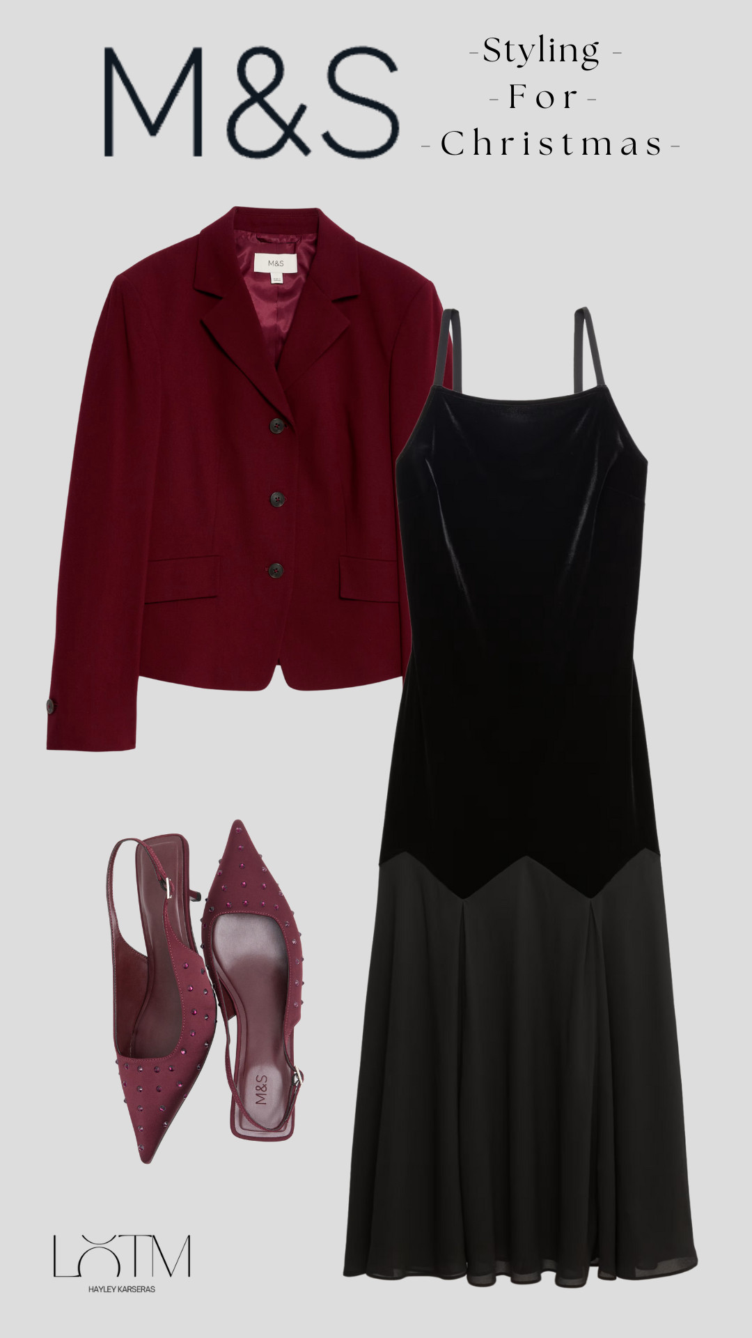 Styling for Christmas Day with M&S. Burgundy | Red | Velvet | Sparkle | black | simple styling | Dress | blazer | kitten heels  

 #LTKwinter #LTKfestive #LTKstyletip