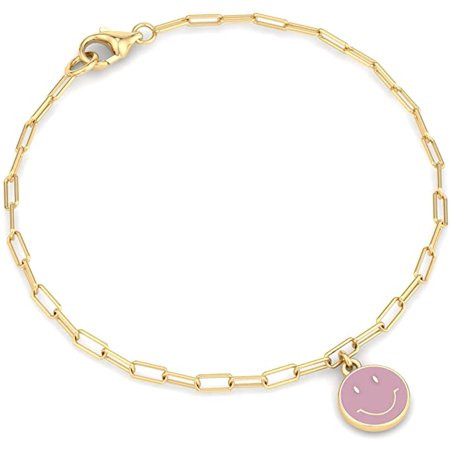 Belinda Jewelz Smiley Face Bracelets In Pink 6 Chain | Smiley Face Jewelry | Paperclip Bracelet | Cu | Walmart (US)