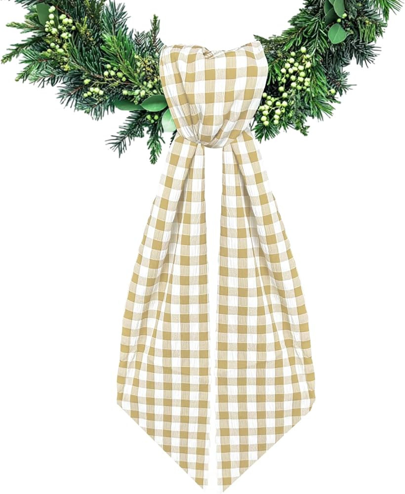 Beige Buffalo Plaid Wreath Sash for Front Door Seersucker Wreaths Satin Sash Burlap Garland Ribbo... | Amazon (US)