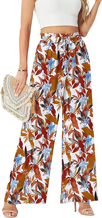 Womens Wide Leg Pants High Waist Flowy Adjustable Knot Loose Trousers Casuals Lounge Business Pan... | Amazon (US)