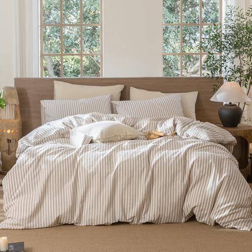 MooMee Striped Duvet Cover Set 100% Washed Cotton Linen Like Textured Breathable Durable Soft Com... | Amazon (US)