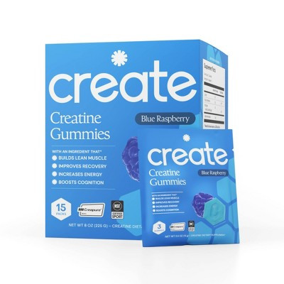 Create Wellness Gummies Made with Pure Creatine Monohydrate NSF Certified for Sport - Blue Raspberry - 45ct/15 Servings | Target