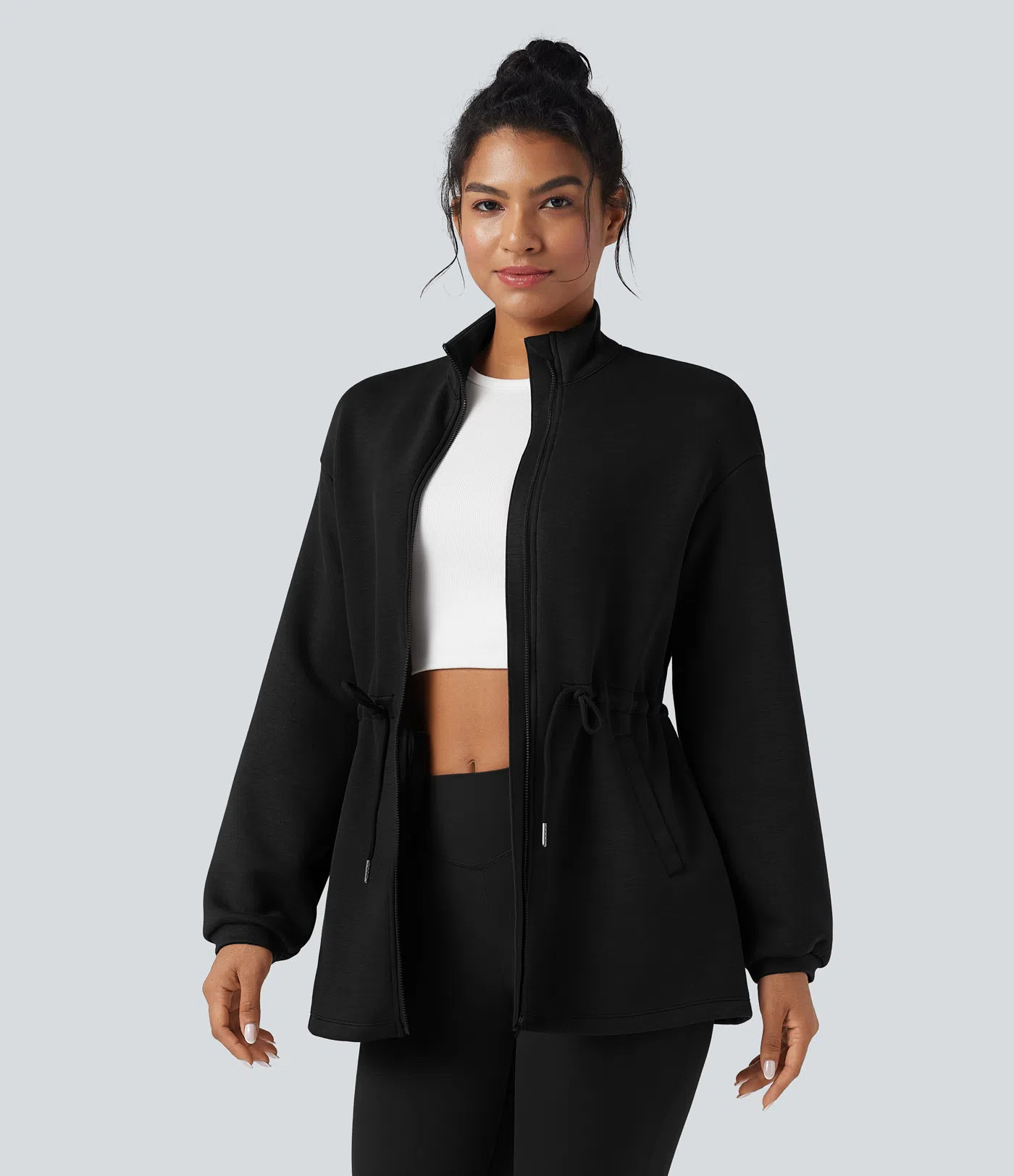 Women’s SpacerTek™ Turtleneck Long Sleeve Drawstring Casual Jacket with Pockets - Halara | HALARA