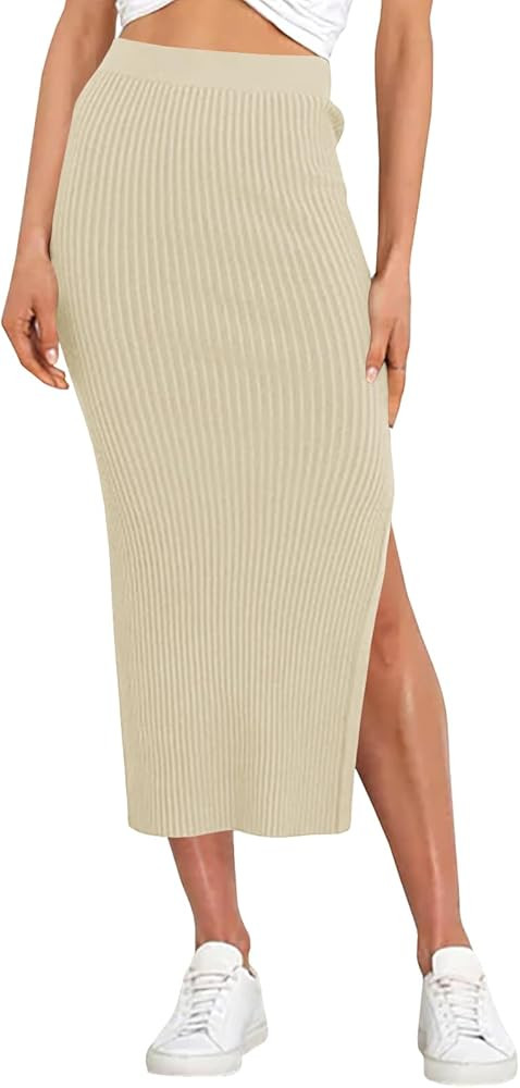 Runcati Women's Bodycon Knitted Pencil Skirts Elastic Split High Waisted Midi Skirt | Amazon (US)