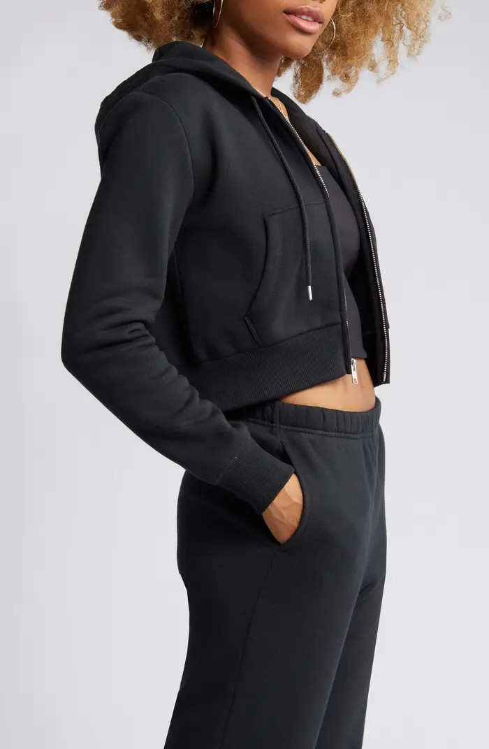 Crop Cotton Blend Zip-Up Hoodie | Nordstrom