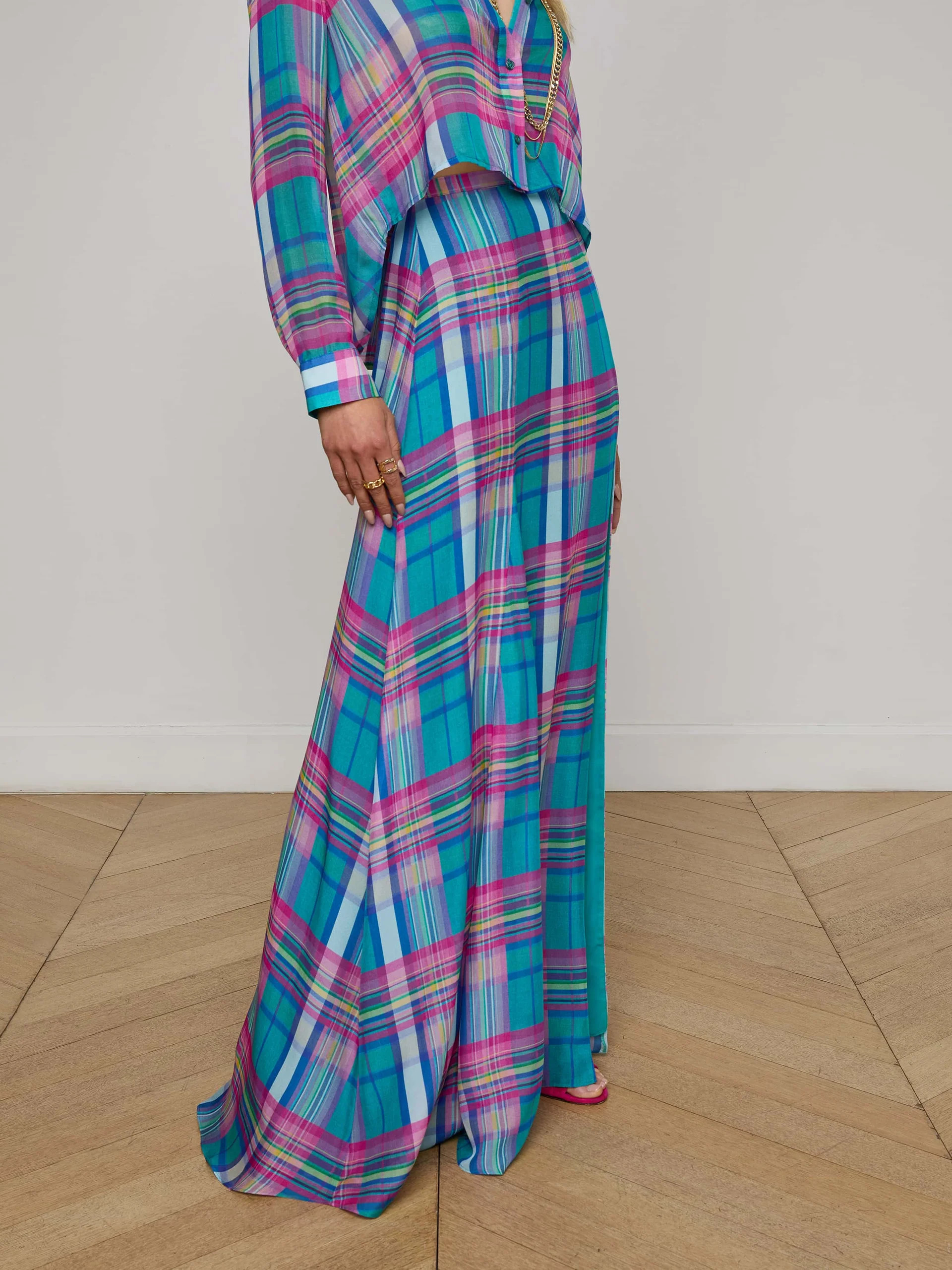 Patricia Plaid Maxi Skirt in Multi Colorful Plaid | L'AGENCE | L'Agence