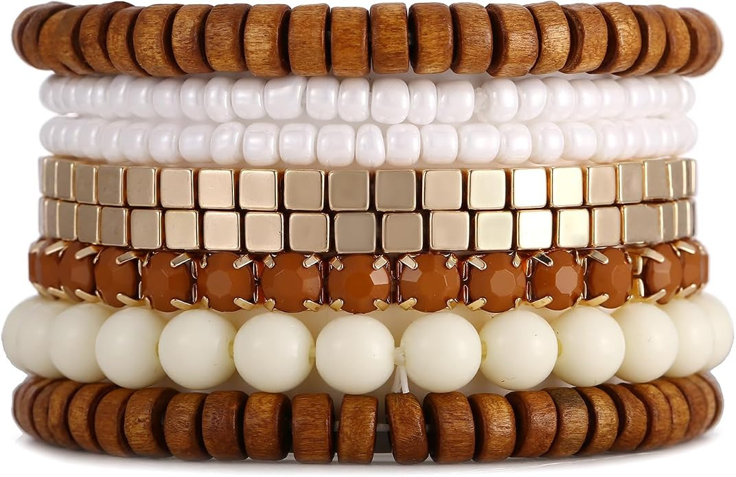 LUREME Bohemian Beads Cube Multi Strand Stretch Stackable Bangle Bracelet Set (bl003172) | Amazon (US)
