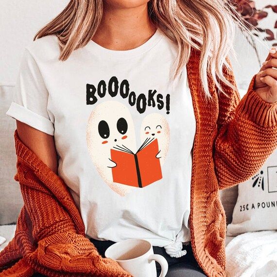 Ghost Books t-shirt, Booooks Shirt, funny Halloween shirt ,Halloween gift for Teacher, T-Shirt Li... | Etsy (US)