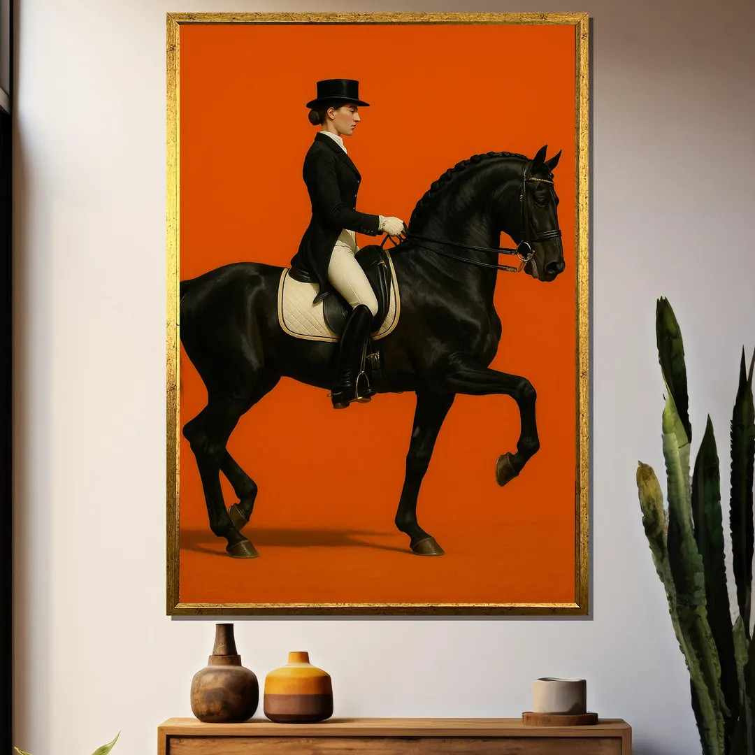 Elegant Equestrian Portrait | Woman in Dressage Attire Riding Black Horse | Classic Horseback Rid... | Etsy (US)