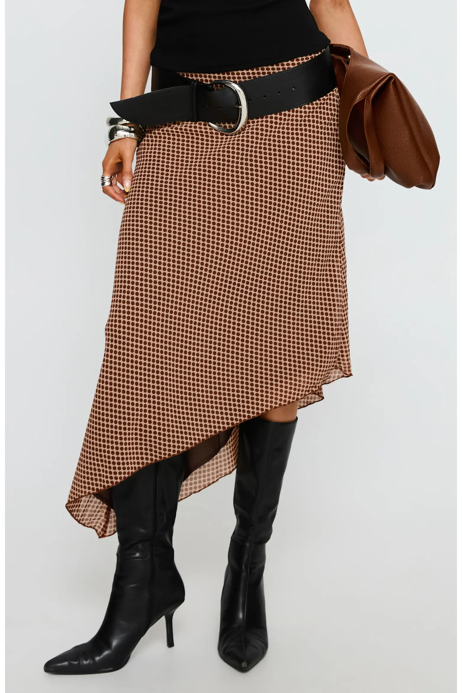 Princess Polly Suella Polka Dot Asymmetric Midi Skirt (Women) | Nordstrom | Nordstrom