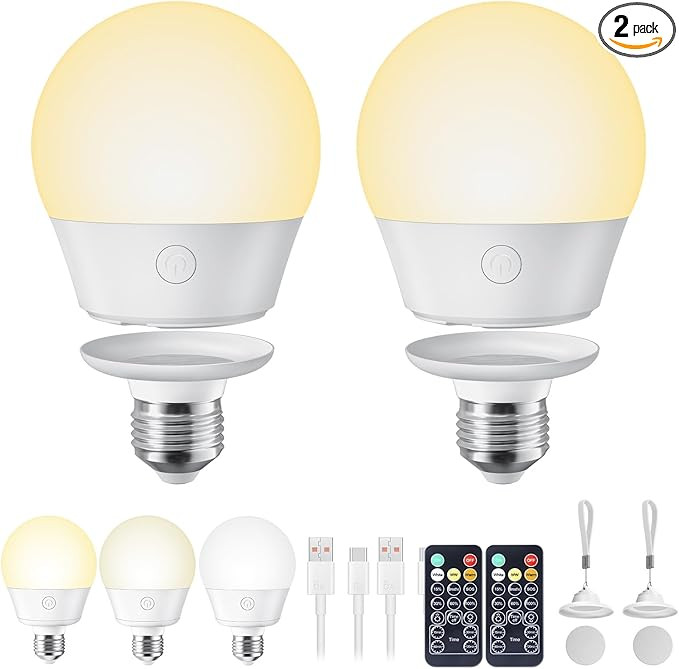 Brightown E26 Rechargeable Light Bulb with Remote Timer and 3 Color Temperatures, Battery Backup ... | Amazon (US)