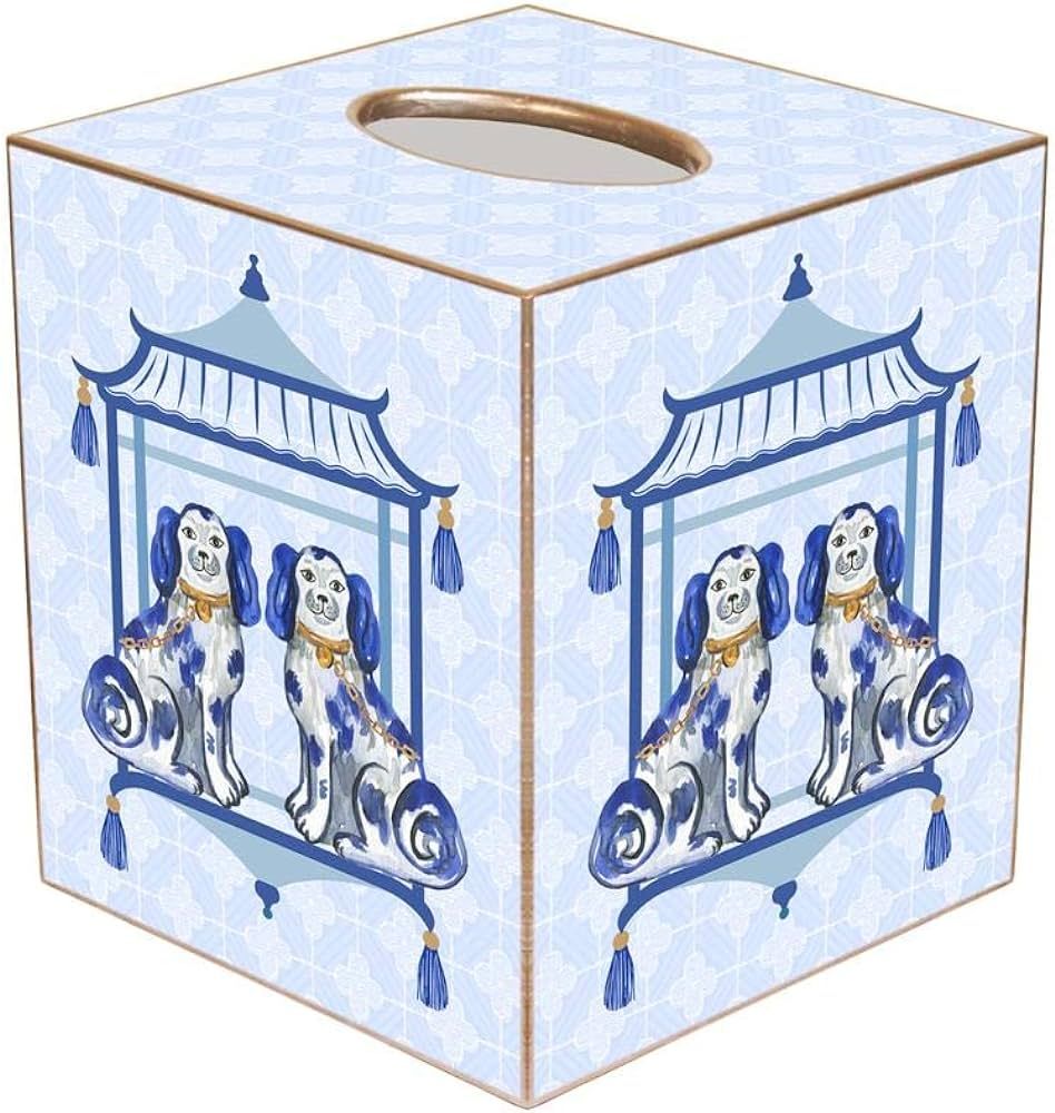 Marye-Kelley Staffordshire Dogs Chic Blue Background Papier Mache, Tissue Box Cover, Handmade in ... | Amazon (US)