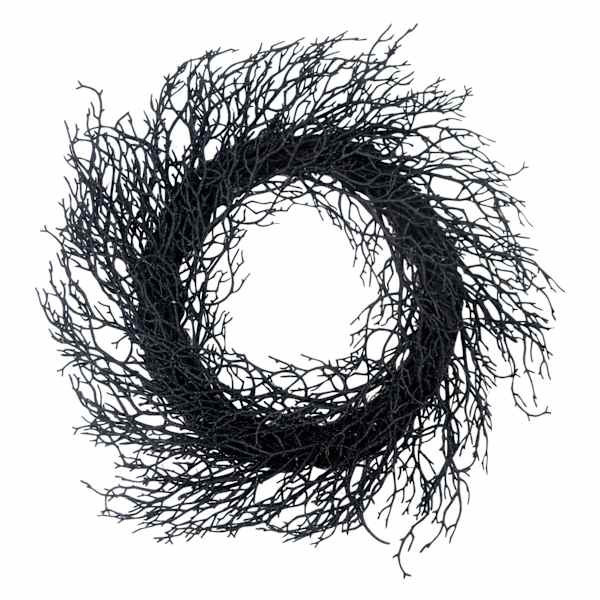 Led Lit Black Glitter Twig Wreath, 24", Plastic, sold by At Home | At Home