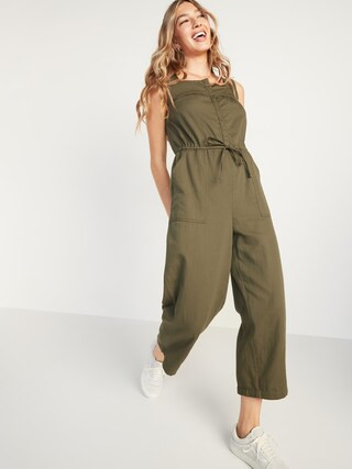 Tie-Waist Twill Sleeveless Jumpsuit for Women | Old Navy (CA)
