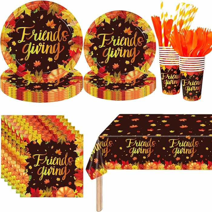 133 Pieces Friendsgiving Party Supplies Friendsgiving Paper Plates and Napkins Set Disposable Fal... | Amazon (US)