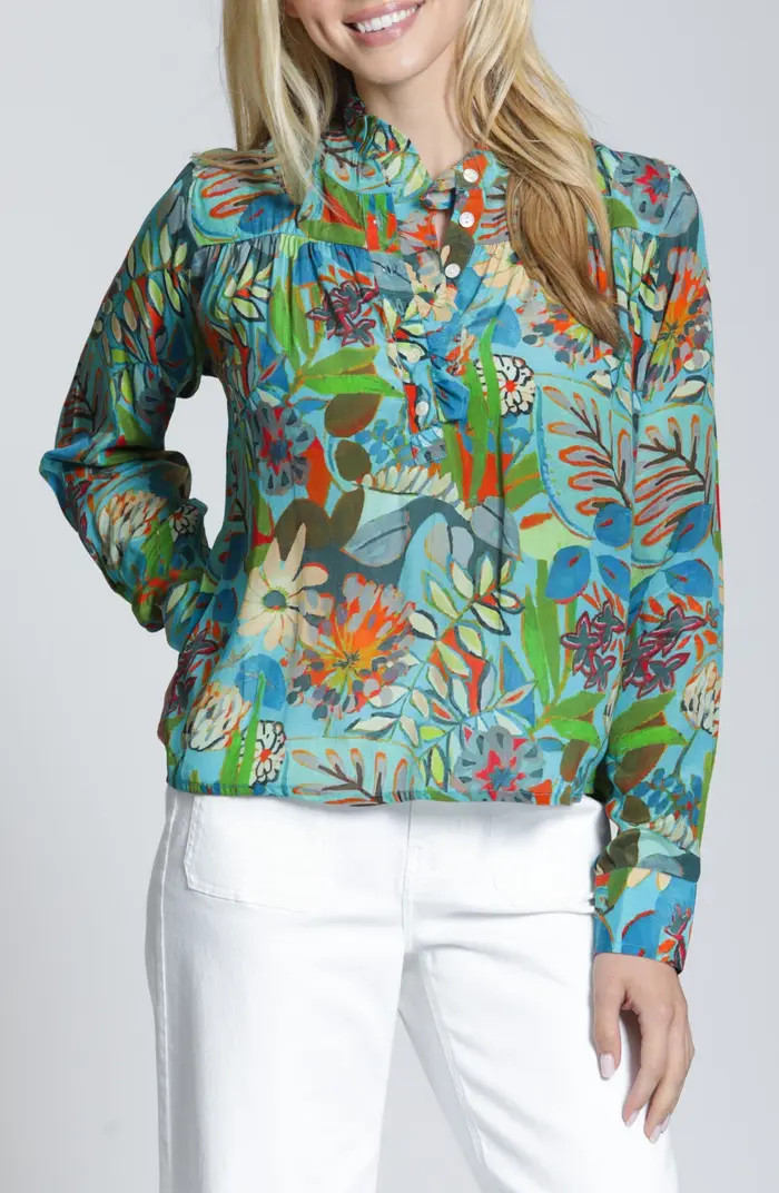 Floral Ruffle Placket Top | Nordstrom