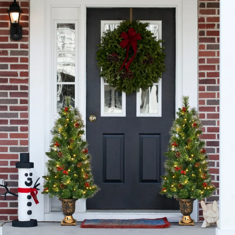 Costway 4ft Pre-Lit Christmas Entrance Tree In Urn w/ 60 LED Light Red Berries Pine Cone - Walmar... | Walmart (US)