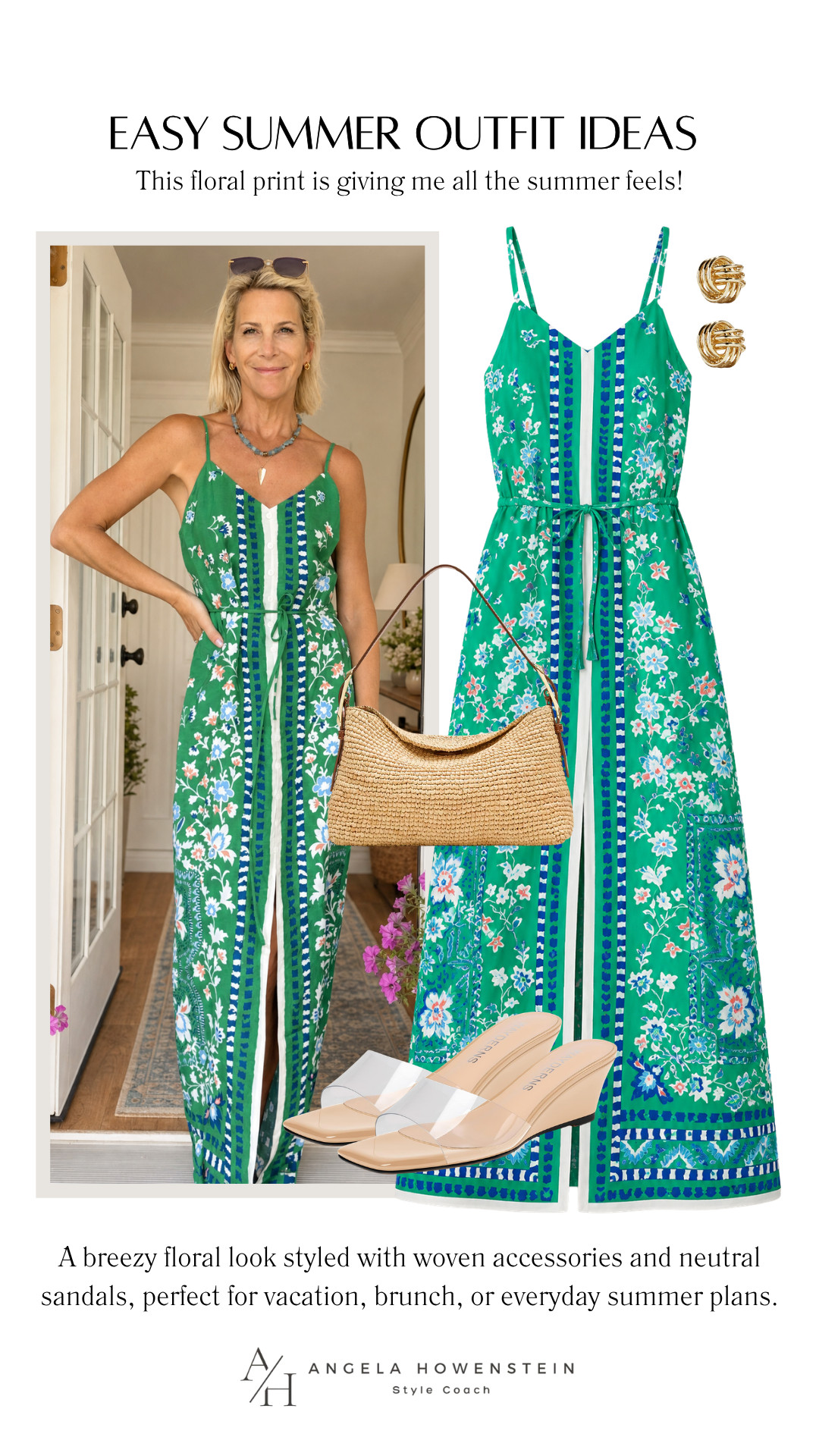 This floral print is giving me all the summer feels! I love how the breezy silhouette makes it feel effortless while the woven bag, simple earrings, and neutral sandals pull the whole look together. Perfect for a vacation, brunch, or a warm-weather day out.

👩‍💻 LTK PRO TIPS
❤️ Heart = Support my posts ;-)
🔖 Save = Get sale & restock alerts for the things you love!
📋 Lists = Keep favorites organized.
📲 Share = Send lists and products to a friend.
💬 Comment = Ask me anything, and I’ll answer. ;-) 

 #LTKootd #LTKOver40 #LTKTravel