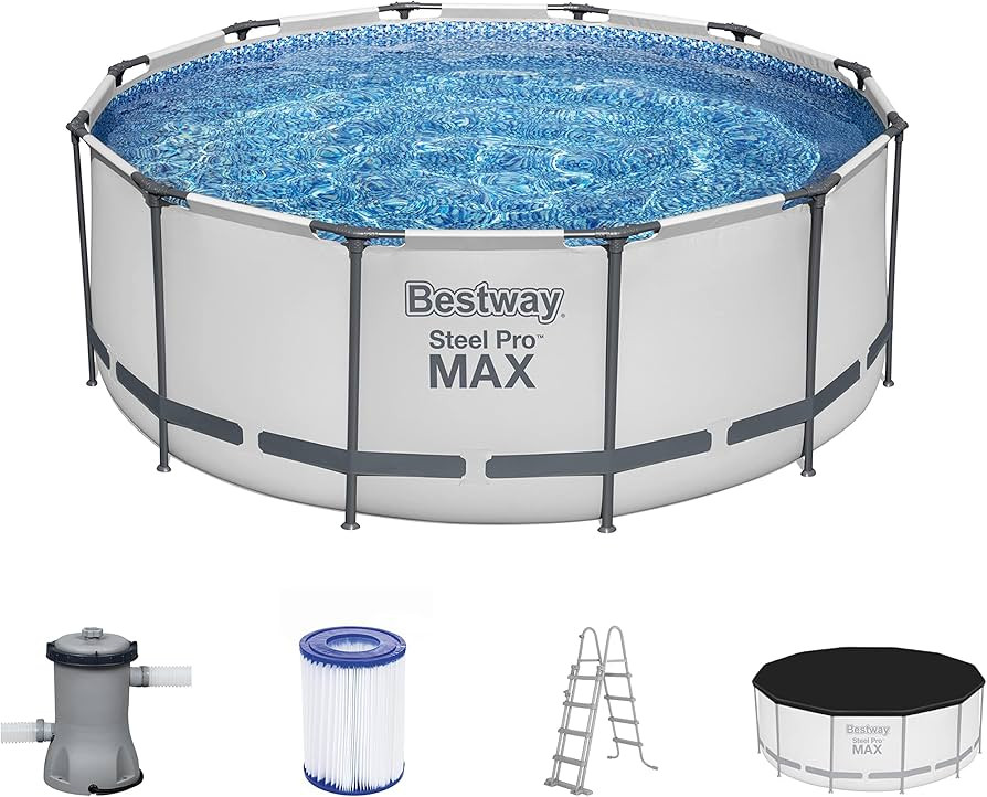 Bestway Steel Pro MAX Frame Pool Komplett-Set mit Filterpumpe Ø 366 x 122 cm, lichtgrau, rund | Amazon (DE)