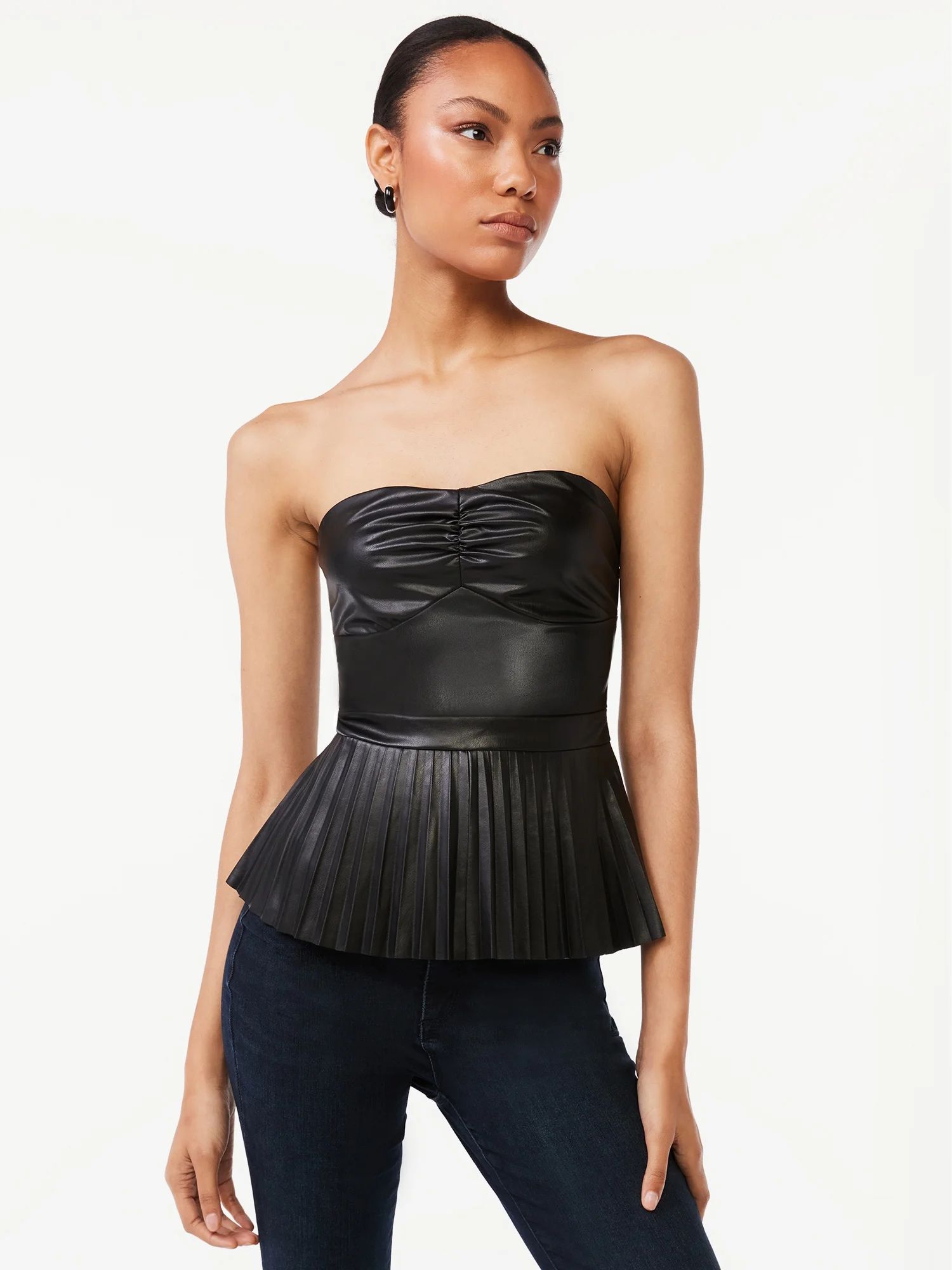 Scoop Women's Strapless Faux Leather Pleated Top | Walmart (US)
