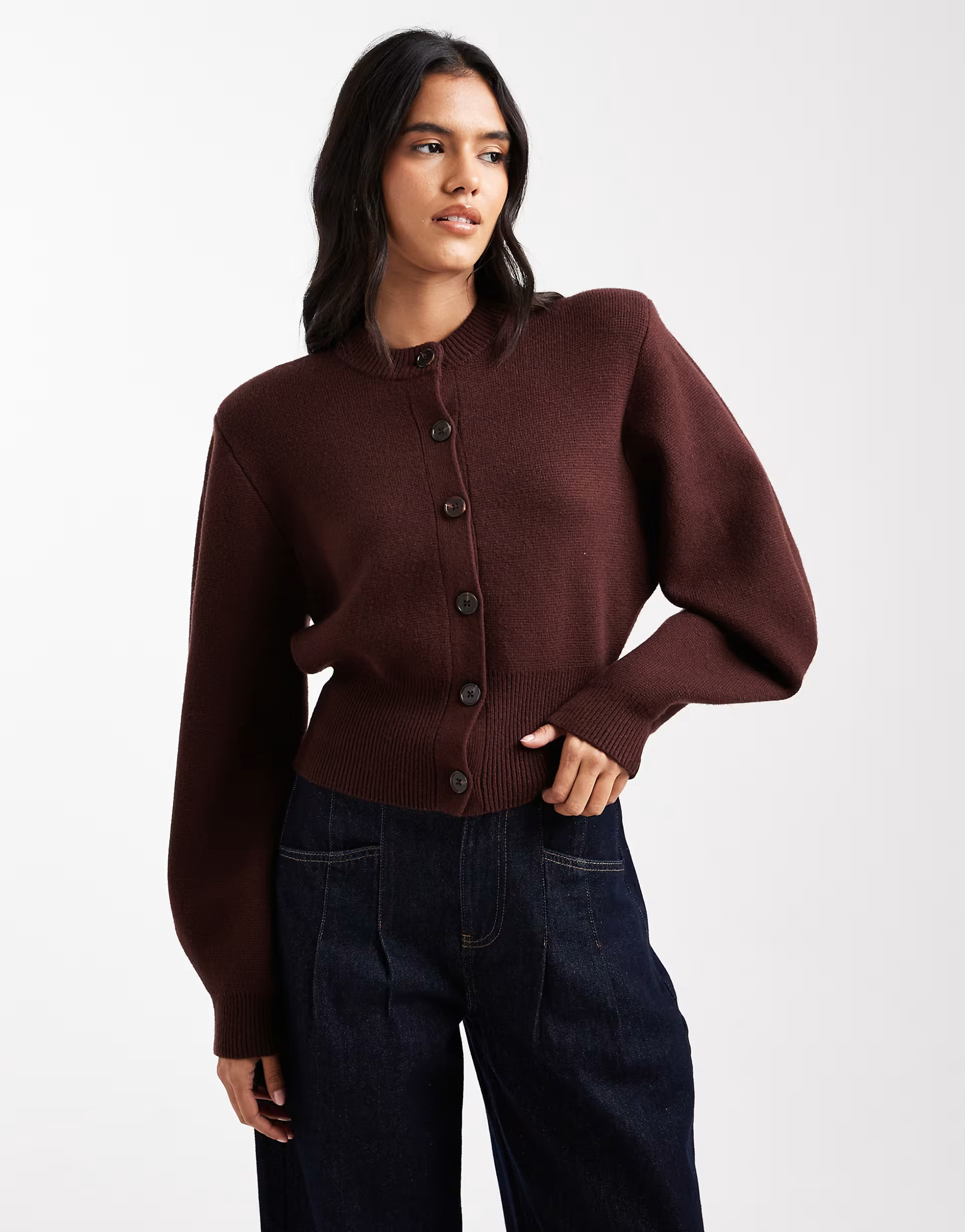 ASOS DESIGN shoulder pad structured cardigan in chocolate | ASOS | ASOS (Global)