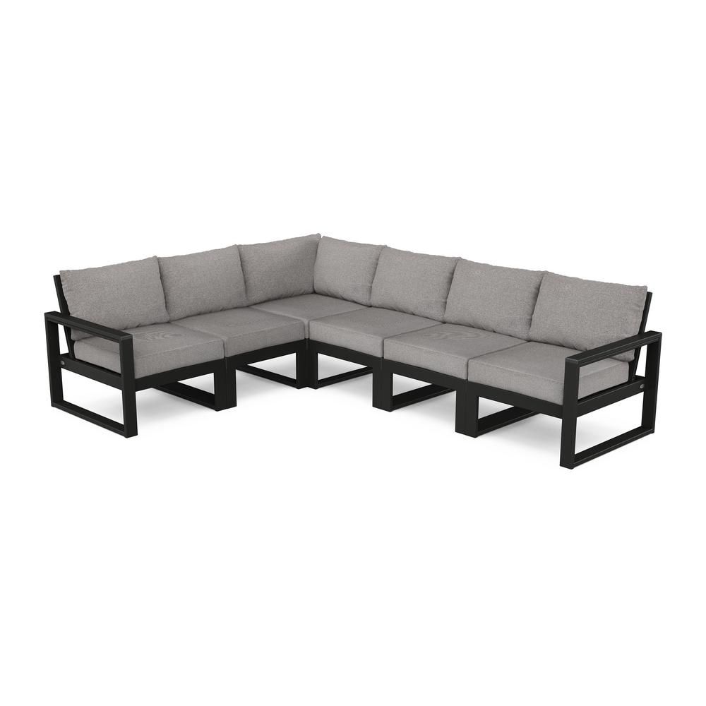 POLYWOOD EDGE 6-Piece Plastic Outdoor Deep Seating Sectional Set with Grey Mist Cushions-PWS523-2... | The Home Depot