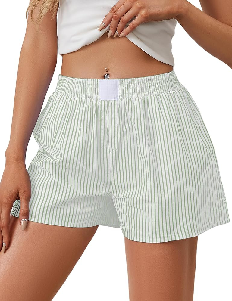 Ythomm Womens Lounge Shorts Y2k Striped Print Elastic Waist Pajama Shorts Cute Boxers Bottoms Wit... | Amazon (US)