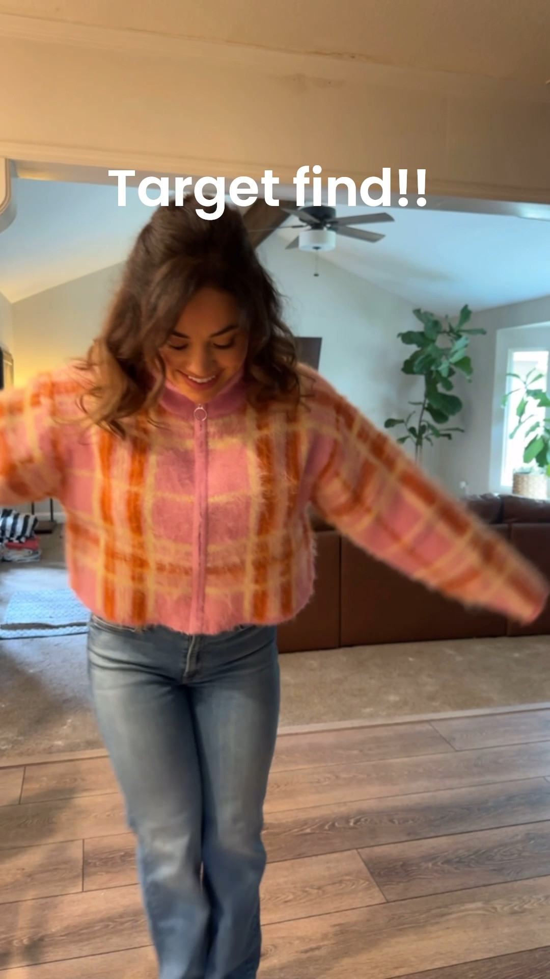 Pink and orange fun flannel print wide arm cropped zip up #targetfind

#LTKHoliday