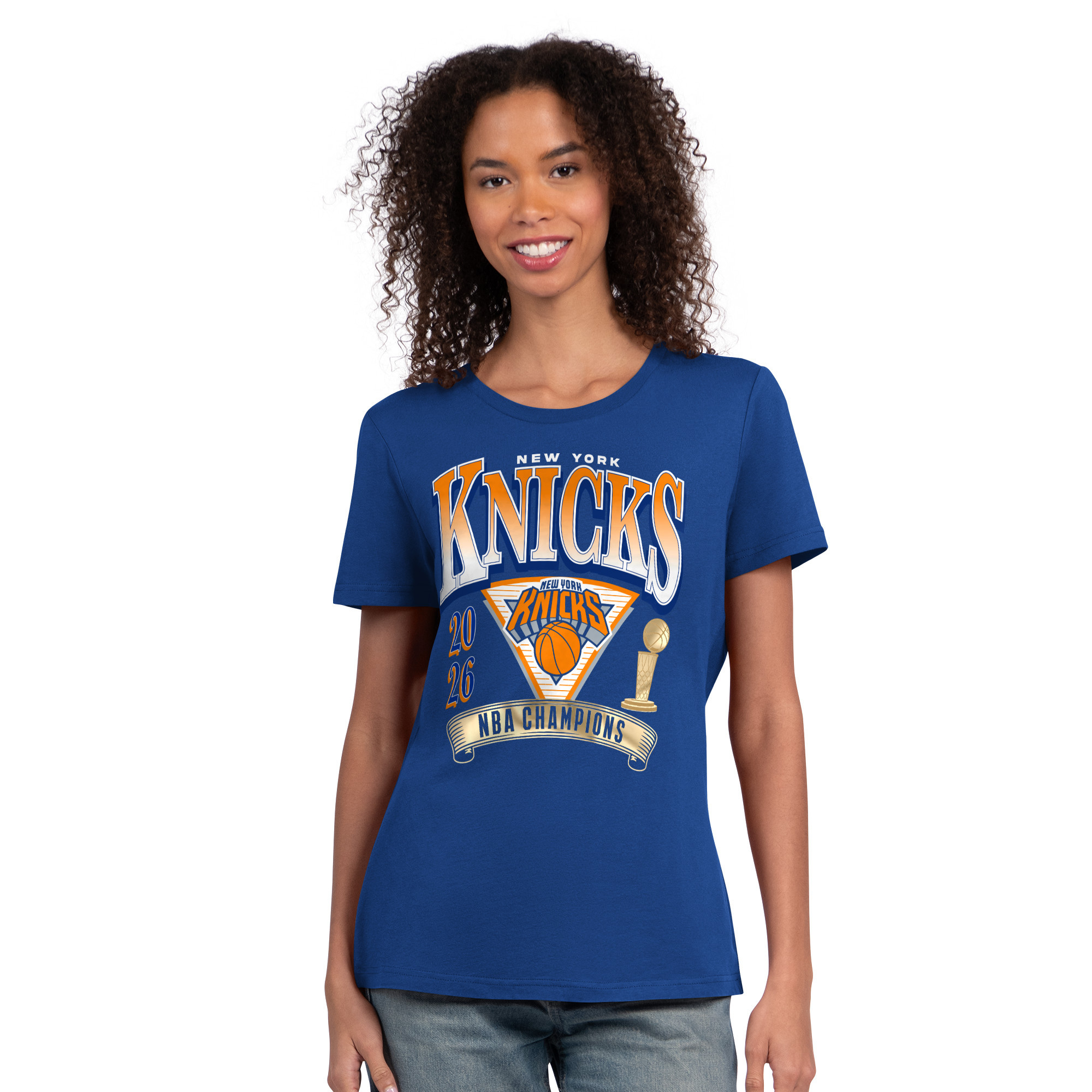 Women's G-III 4Her by Carl Banks Blue New York Knicks 2026 NBA Finals Champions Crewneck T-Shirt | Fanatics