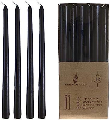 Mega Candles 12 pcs Unscented Black Taper Candle, Hand Poured Wax Candles 10 Inch x 7/8 Inch, Hom... | Amazon (US)