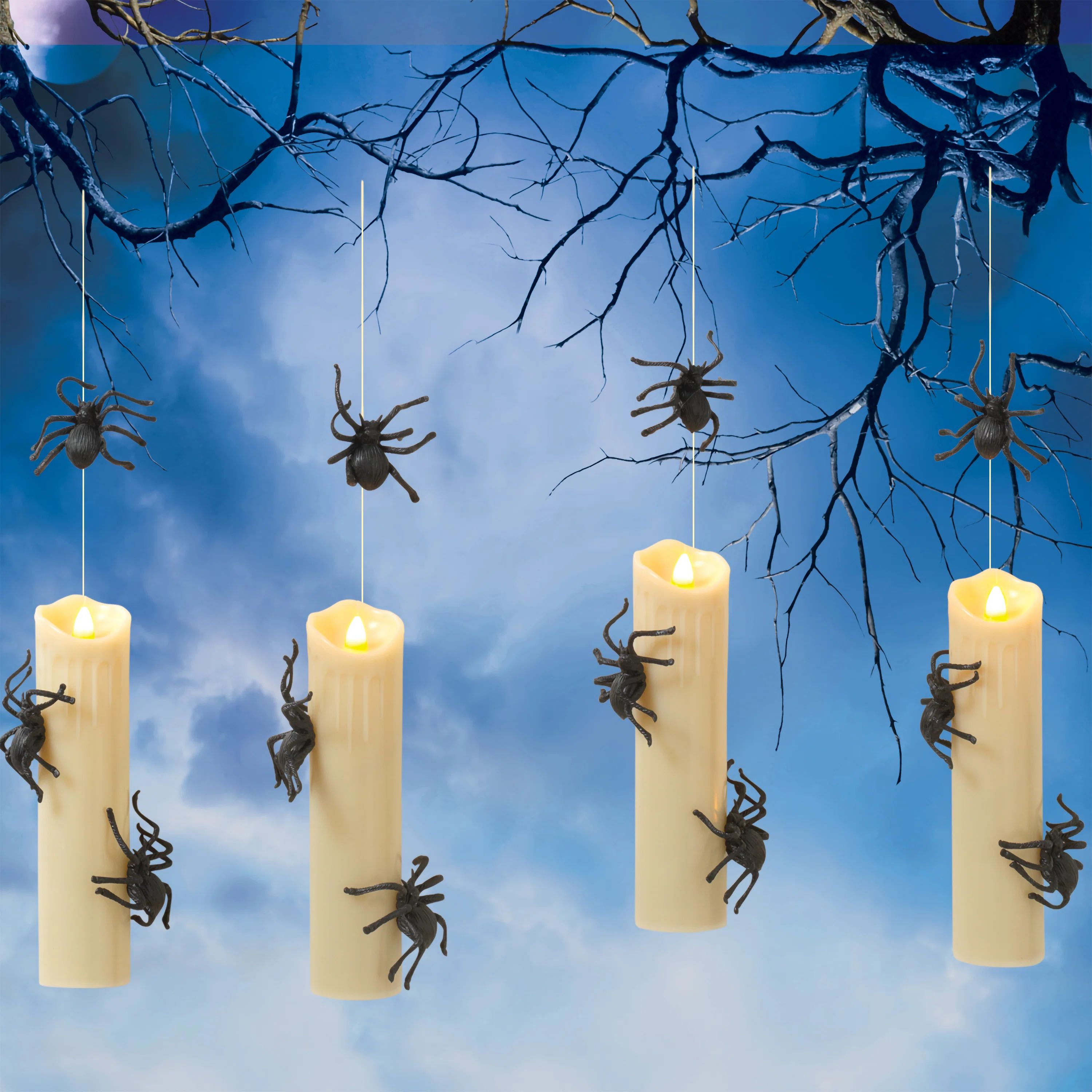 The Holiday Aisle® Set Of 4 Floating Halloween Spider Candles With Remote Timer | Wayfair | Wayfair North America