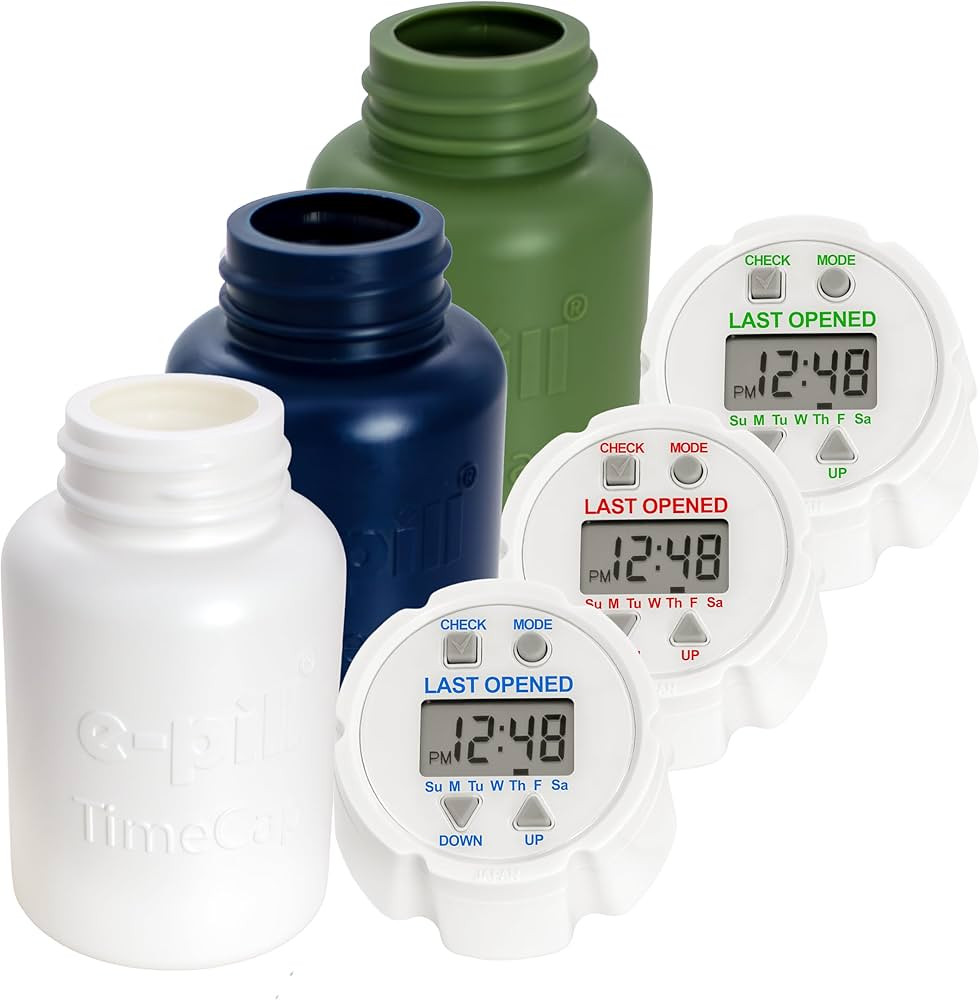 e-Pill TimeCap – Smart Pill Bottle Cap with Last Opened Time Stamp & Up to 24 Daily Alarms | Amazon (US)