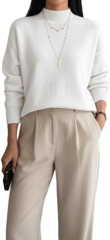 Akivide Women's Mock Neck Sweater Long Sleeve Cozy Knit Fall Winter Casual Oversized Pullover | Amazon (US)