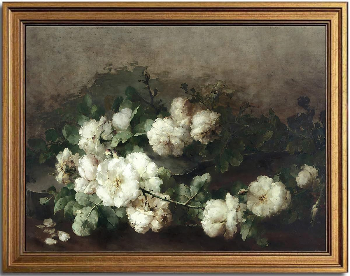 KBKBART Vintage Flower Wall Art, Gold Framed White Flower Pictures Decor Aesthetic, Vintage Flora... | Amazon (US)