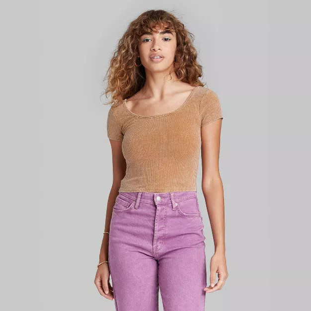 Women's Slim Fit Short Sleeve Scoop Neck Ribbed T-Shirt - Wild Fable™ | Target
