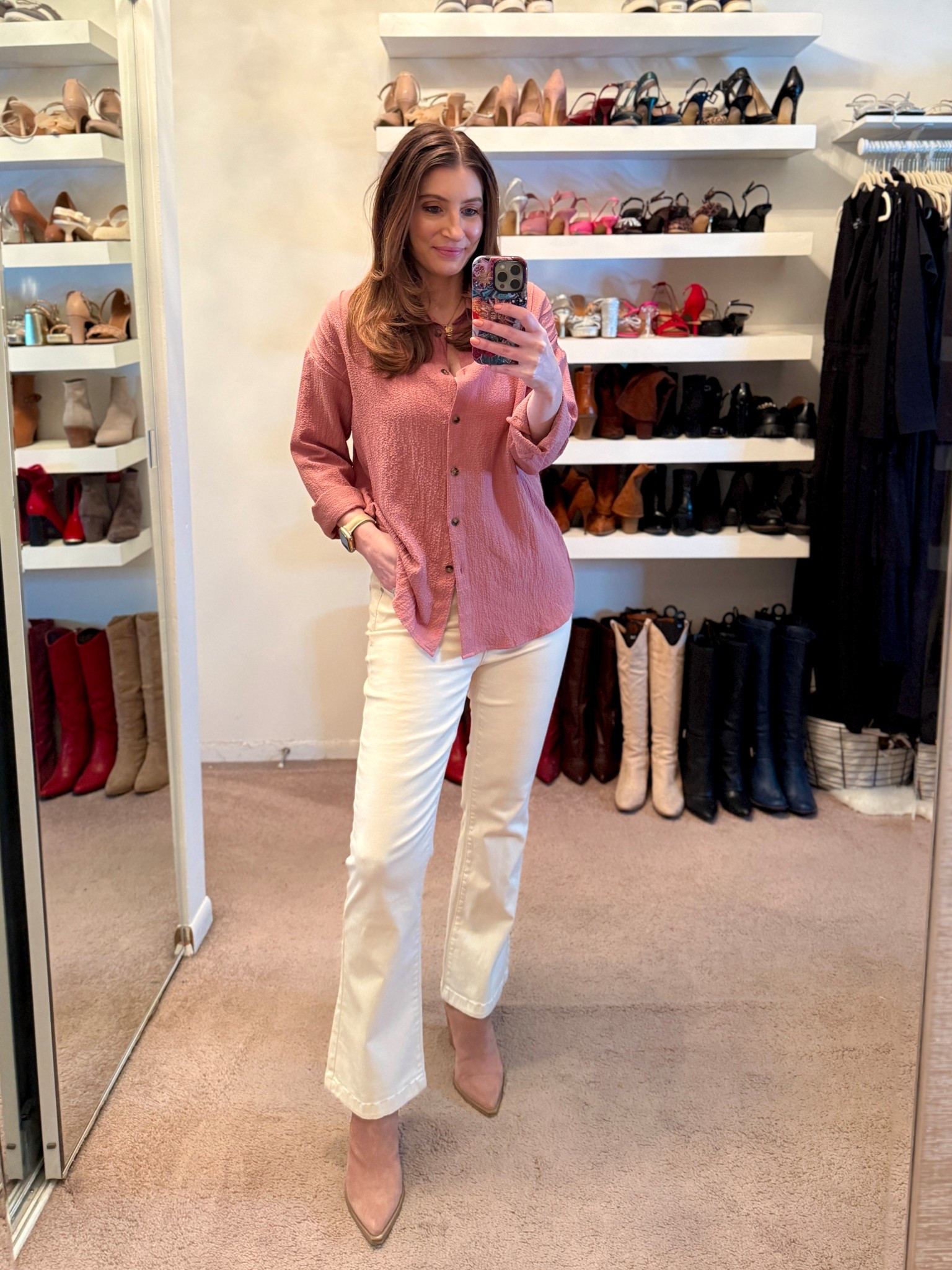 What I wore to work today, workwear outfit, casual outfit, Amazon button down shirt, boot cut jeans, gold jewelry, easy outfit, early spring outfit  

#LTKSaleAlert #LTKootd #LTKWorkwear