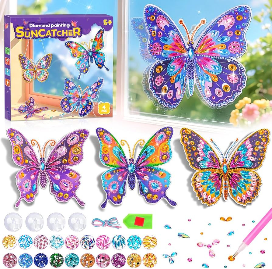 Diamond Painting Kit for Kids Butterfly Suncatcher Window Gem Art and Craft | Amazon (US)