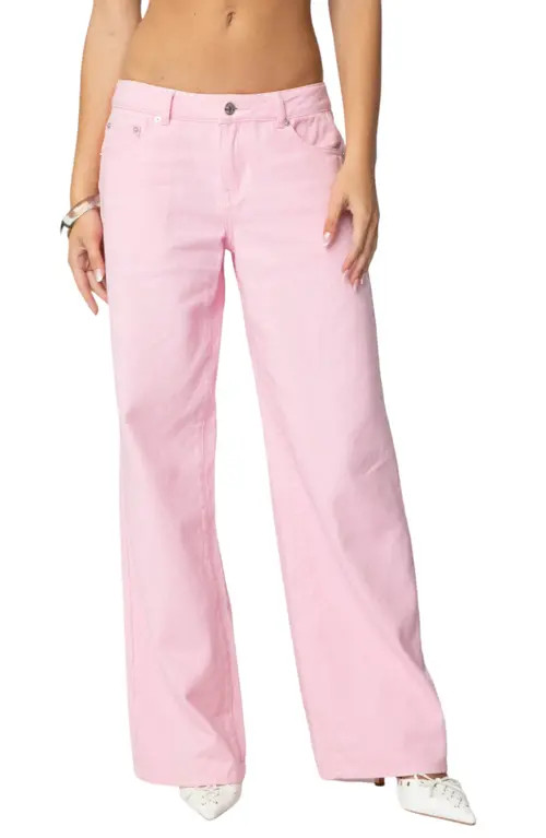 EDIKTED Roman Nonstretch Low Rise Slouchy Wide Leg Jeans in Pink at Nordstrom, Size X-Small | Nordstrom