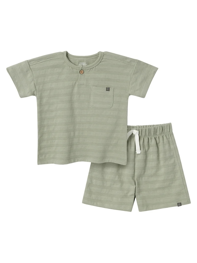 Modern Moments by Gerber Toddler Boy Oversized Textured Shirt and Short Outfit Set, 2-Piece, 12 M... | Walmart (US)