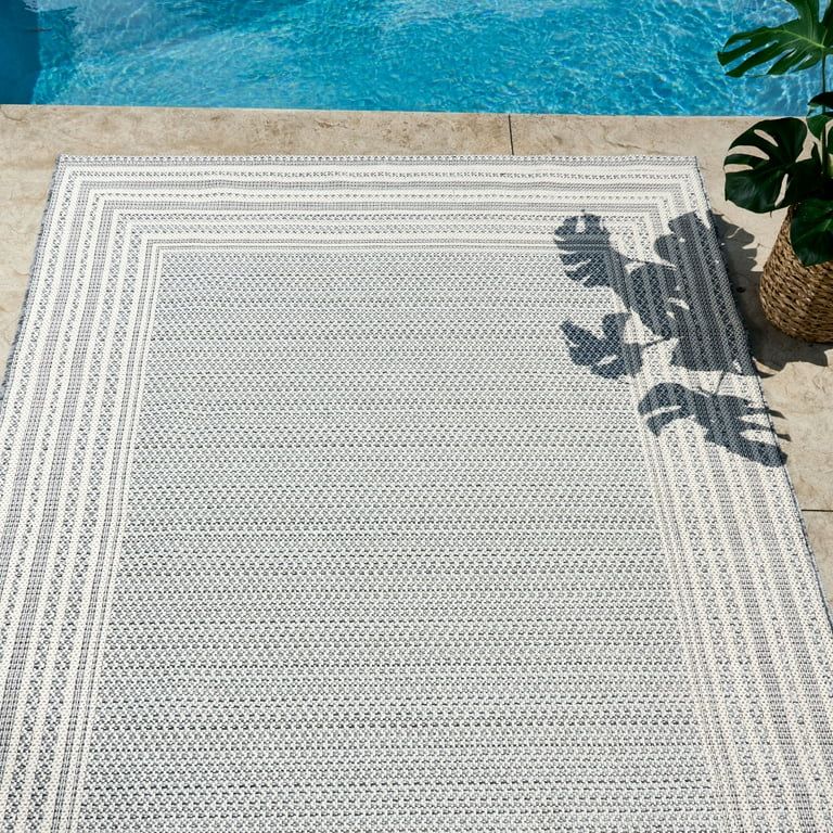 Better Homes & Gardens Woven Border 7’ x 10’ Outdoor Rug - Polypropylene/Polyester - Gray - W... | Walmart (US)