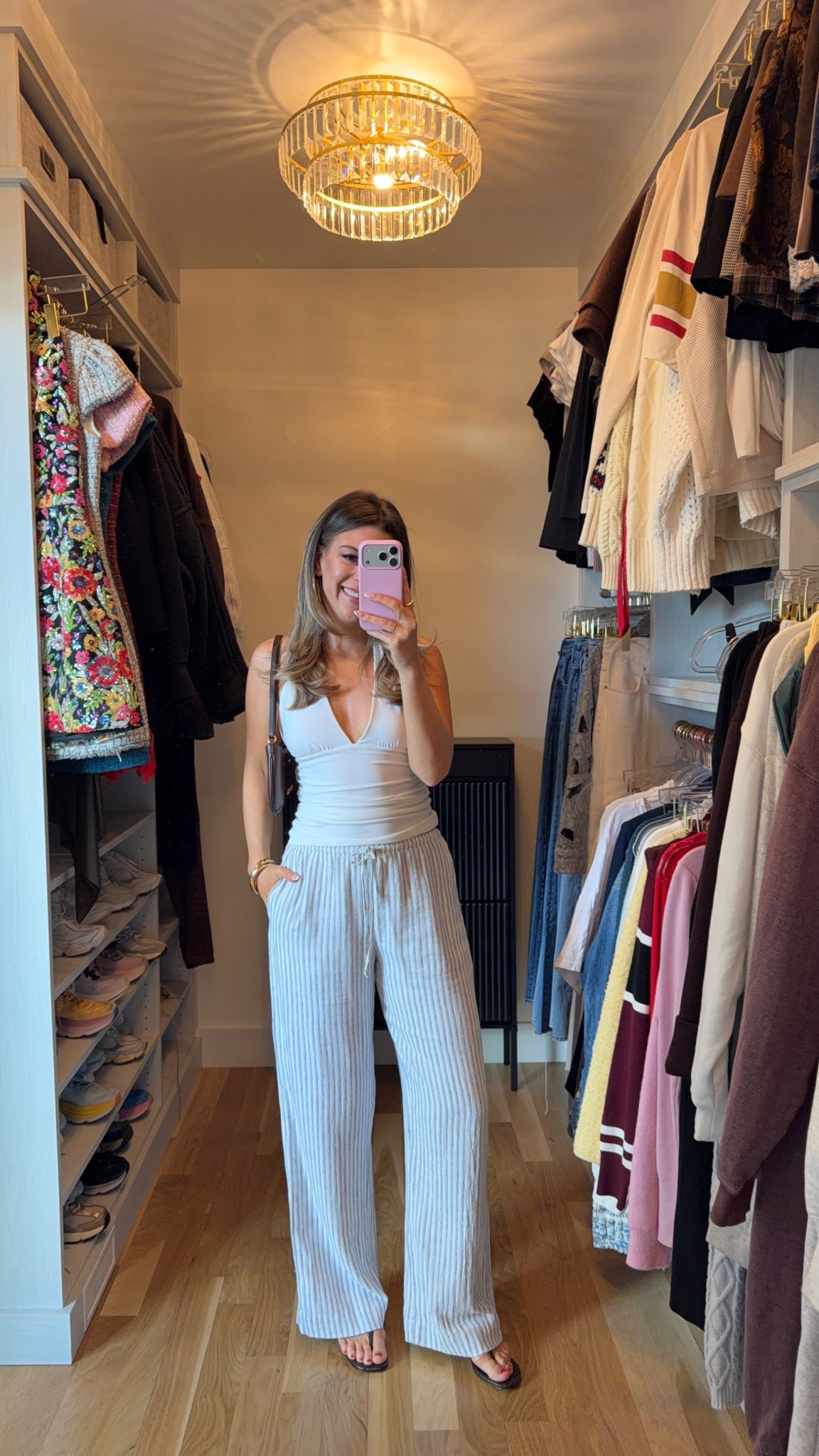 Abercrombie white and blue striped linen pant paired with white halter tank

Wearing my usual small top medium bottom

Casual 
everyday
shopping
Mom look
Errands
Lunch date 


#LTKgrwm #LTKootd #LTKSeasonal