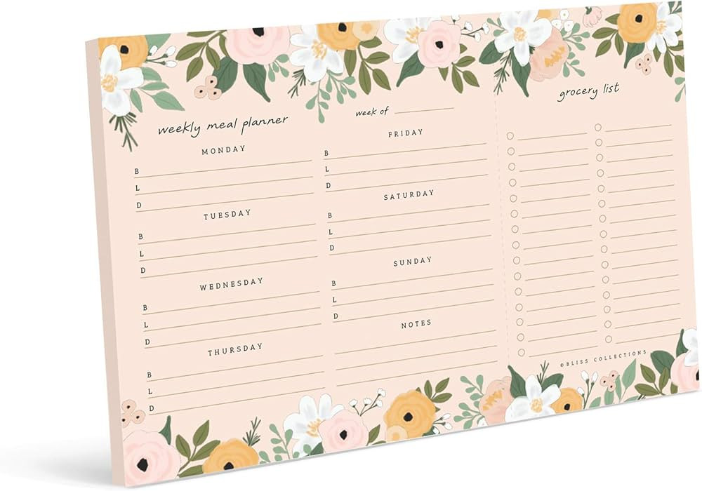 Bliss Collections Weekly Meal Planner, Blossom, Magnetic Family Meal Calendar and Notepad for you... | Amazon (US)