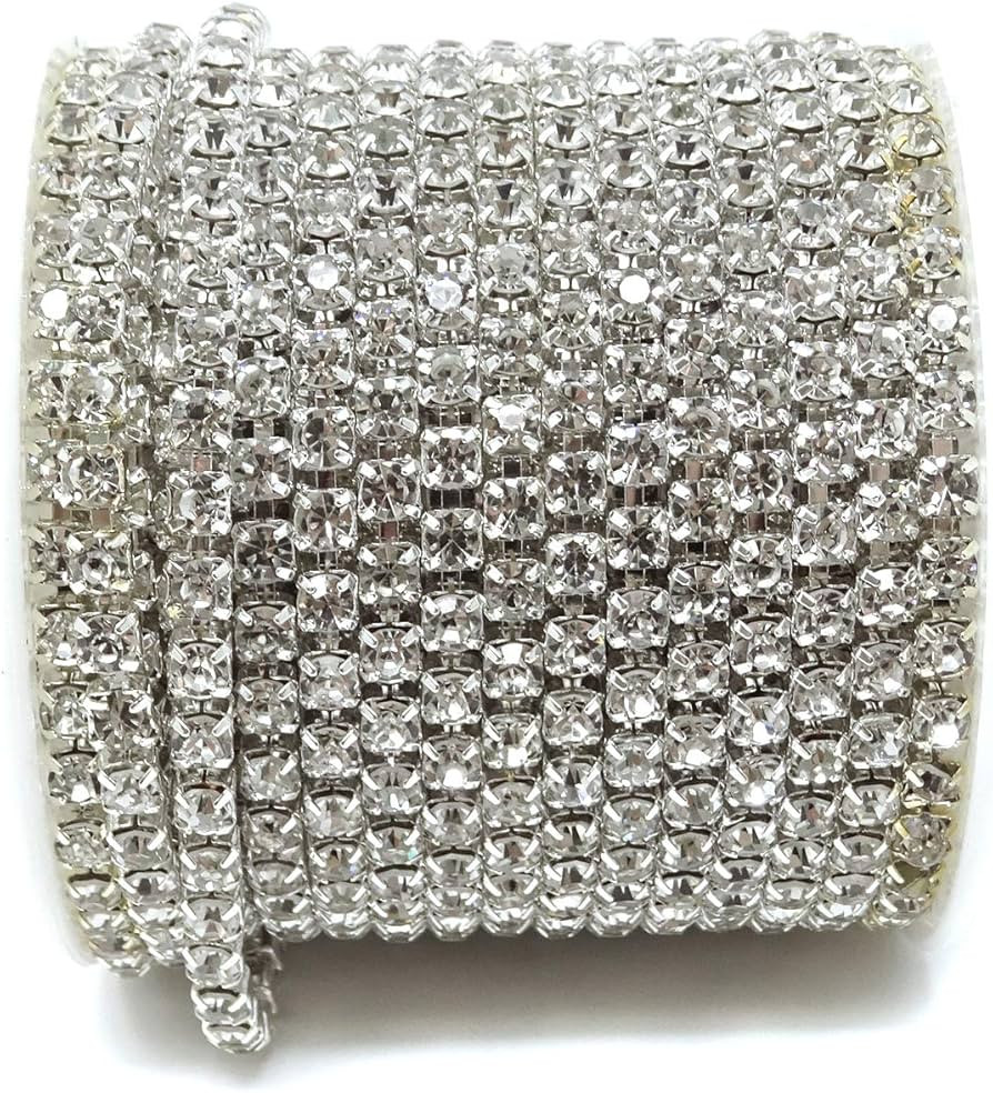 yueton 11 Yards 4MM Crystal Rhinestone Close Chain Trimming Claw Chain Jewelry Crafts DIY (Crysta... | Amazon (US)