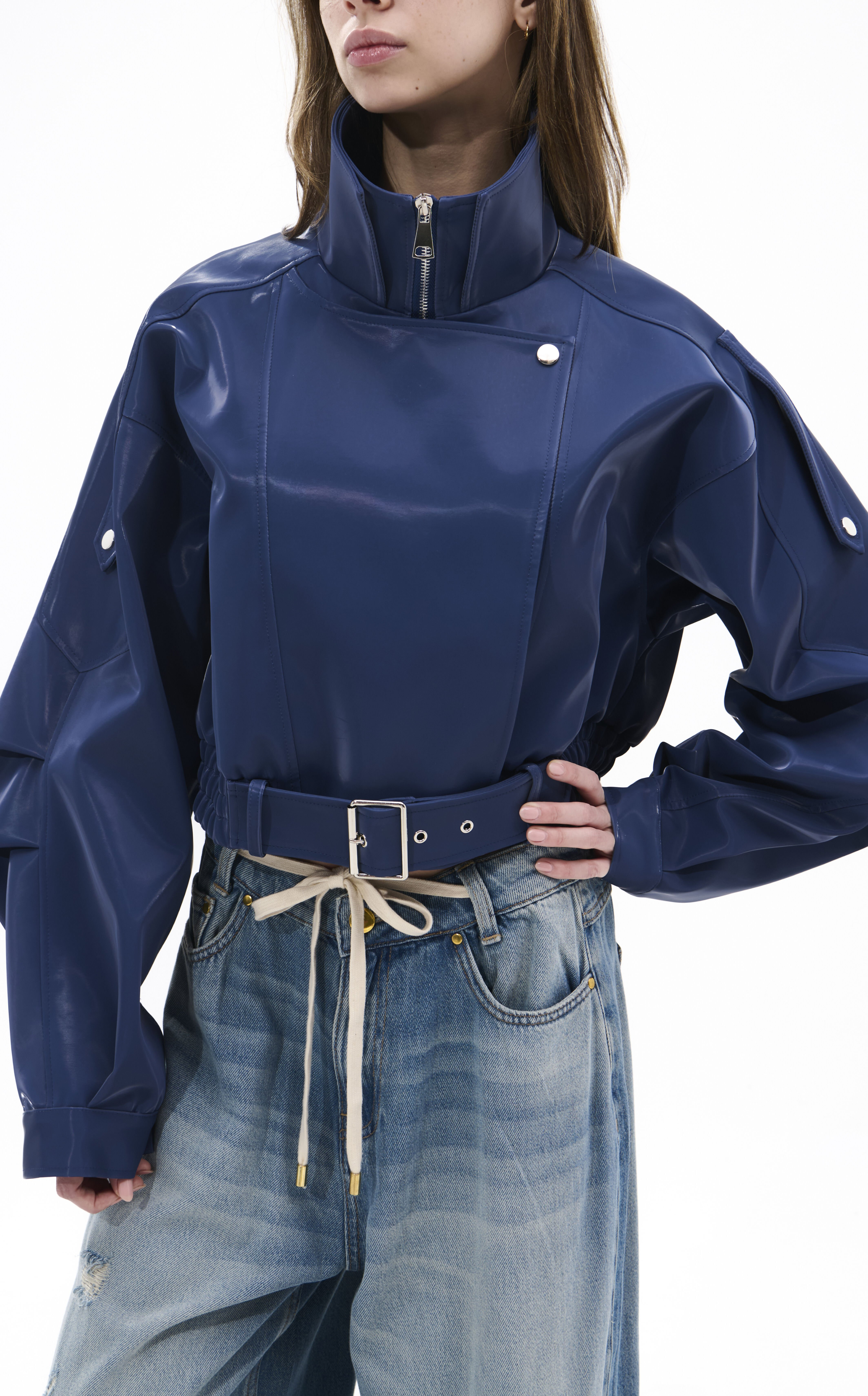 AZALEA WANG Women's Babz Blue Liquid Luxe Faux Leather Moto Jacket - Size Small | PacSun