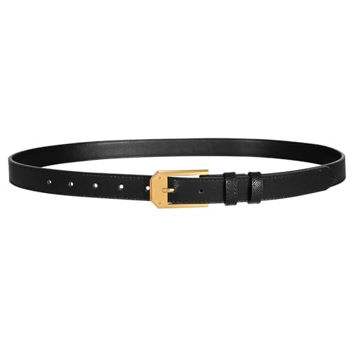 Women Skinny Leather Belt Thin Dress Belt for Women with Gold Buckle for Jeans Pants Ladies Thin Belt Vintage Fashion Waist Black Belt width 0.9’’ | Amazon (US)
