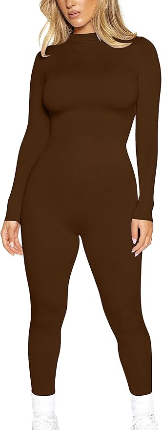 cailami Women's Sexy One Piece Bodycon Jumpsuits Long Sleeve Mock Neck Full Rompers | Amazon (US)