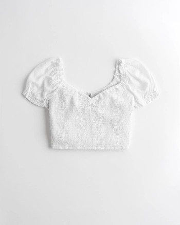 Smocked Puff-Sleeve Crop Top | Hollister (US)