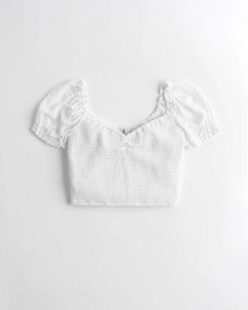 Smocked Puff-Sleeve Crop Top | Hollister (US)