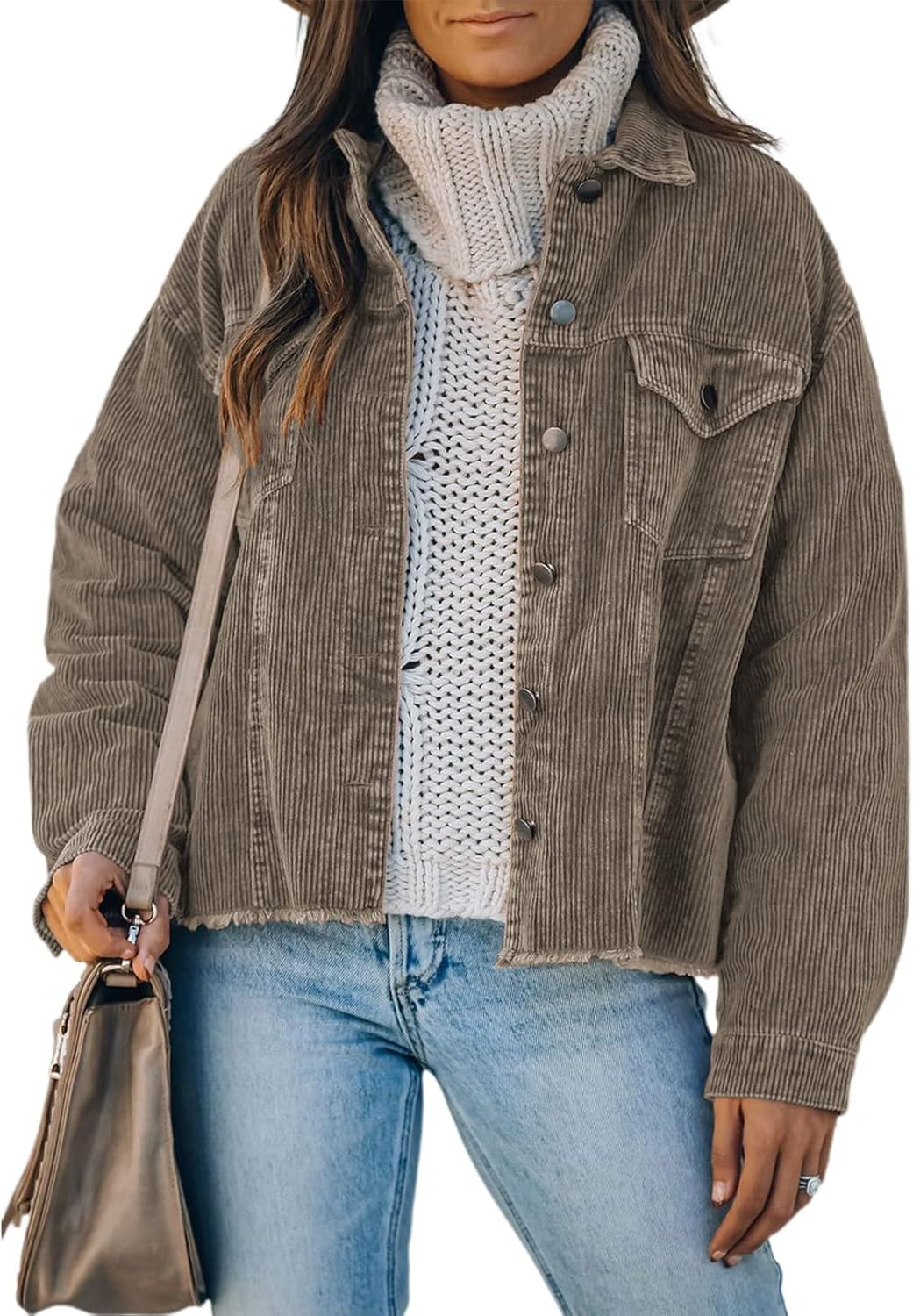 Dokotoo Womens Corduroy Jackets Button Down Long Sleeve Casual Shacket Coats Outwear | Amazon (US)