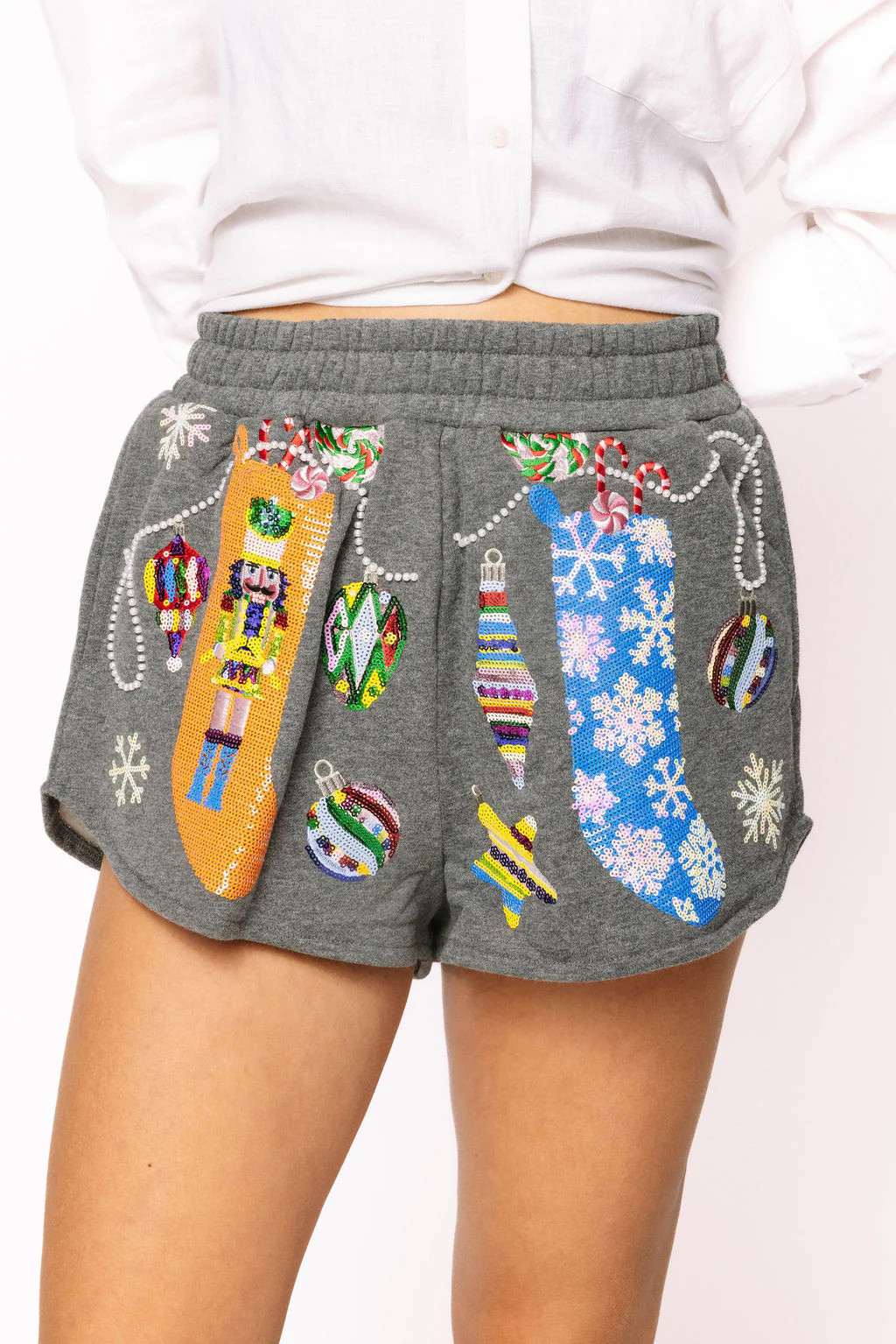 Charcoal Multi Hanging Christmas Stocking Short | Queen of Sparkles